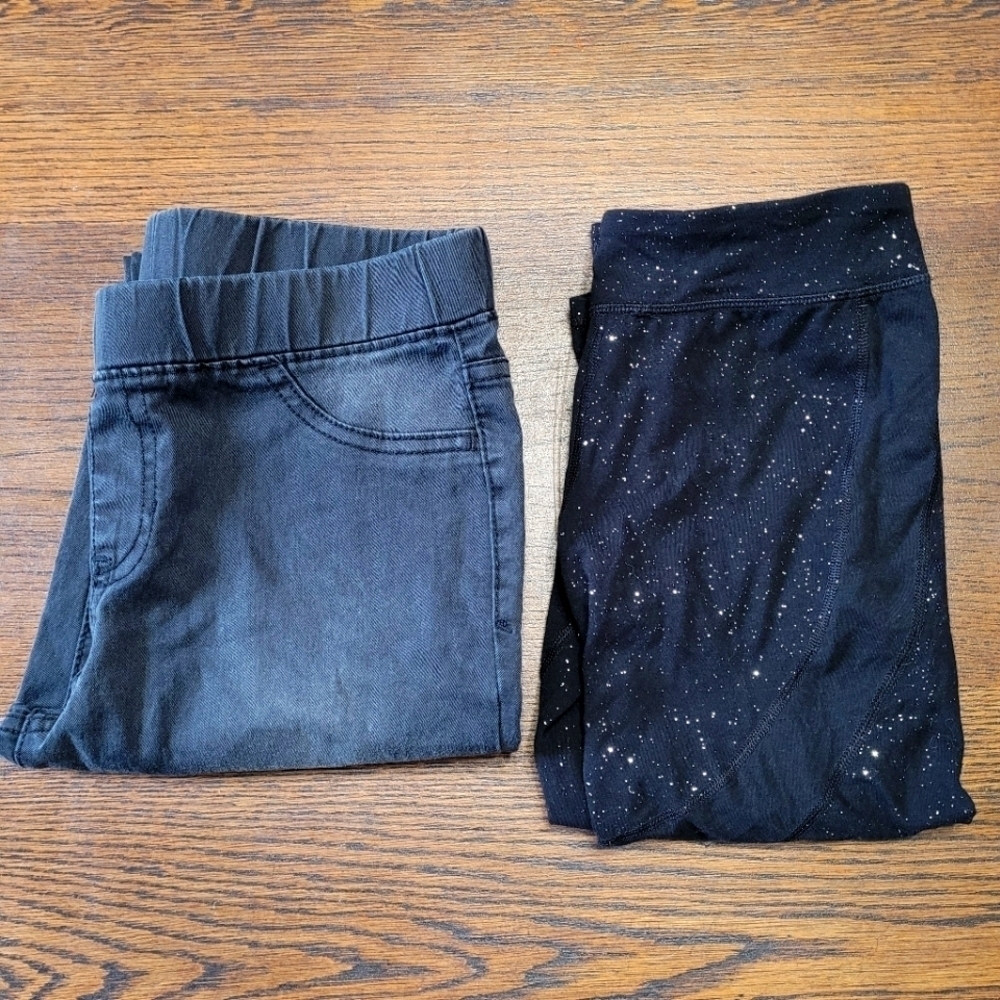 Bundle/Lot of 2 Girls Black Glitter Capri Pants and Black Jeans Size Girl's 16